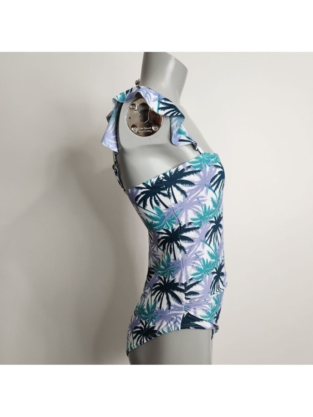Jones New York Tropical Palm Print One Piece Ruffle Strap Bathing Suit Size M - Picture 3 of 13